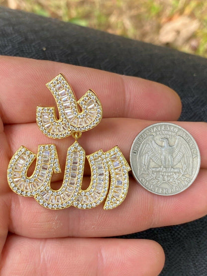 HarlemBling Real 925 Sterling Silver Iced Baguette Men Diamond Allah Arabic Pendant Necklace