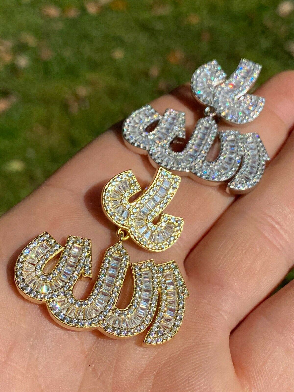 HarlemBling Real 925 Sterling Silver Iced Baguette Men Diamond Allah Arabic Pendant Necklace