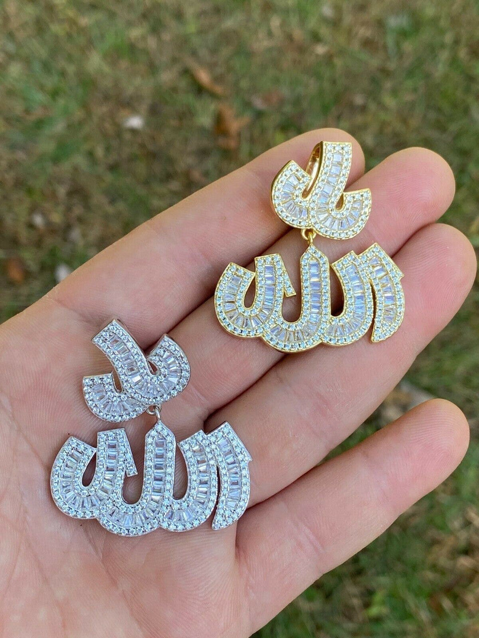 HarlemBling Real 925 Sterling Silver Iced Baguette Men Diamond Allah Arabic Pendant Necklace