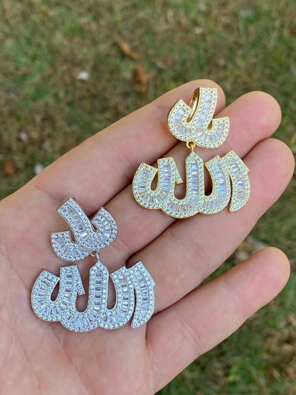 HarlemBling Real 925 Sterling Silver Iced Baguette Men Diamond Allah Arabic Pendant Necklace