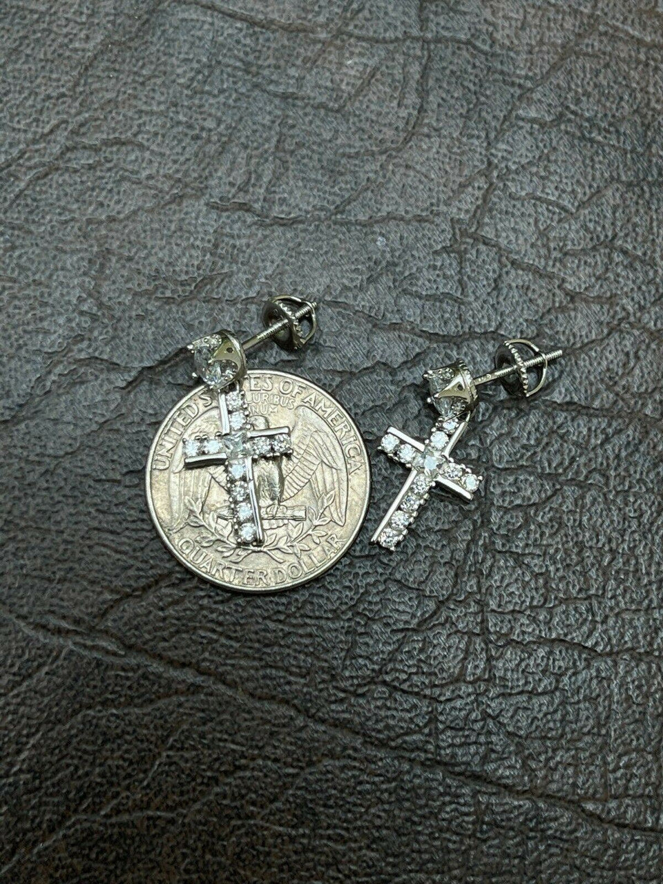 HarlemBling Real 925 Sterling Silver Iced Cross Dangle Drop Earrings Diamond Studs Hip Hop