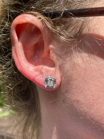 HarlemBling Real 925 Sterling Silver Iced CZ Out Hip Hop Earrings Studs Mens Ladies dollar99 MSRP