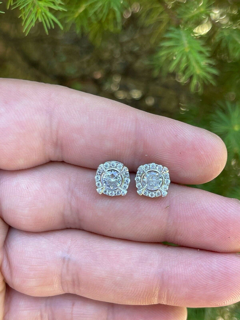 HarlemBling Real 925 Sterling Silver Iced CZ Out Hip Hop Earrings Studs Mens Ladies dollar99 MSRP