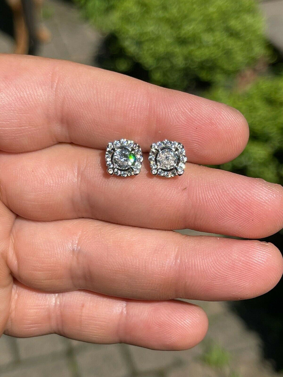 HarlemBling Real 925 Sterling Silver Iced CZ Out Hip Hop Earrings Studs Mens Ladies dollar99 MSRP