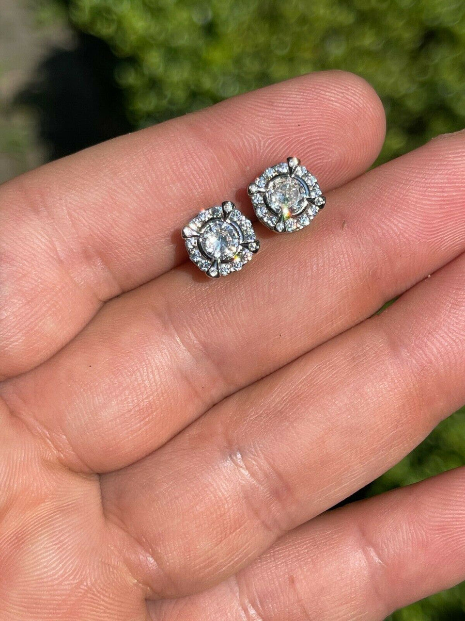 HarlemBling Real 925 Sterling Silver Iced CZ Out Hip Hop Earrings Studs Mens Ladies dollar99 MSRP