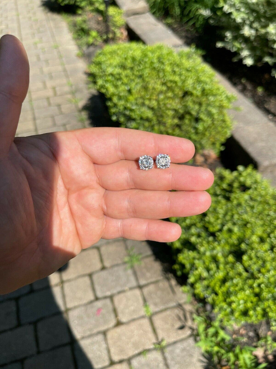 HarlemBling Real 925 Sterling Silver Iced CZ Out Hip Hop Earrings Studs Mens Ladies dollar99 MSRP