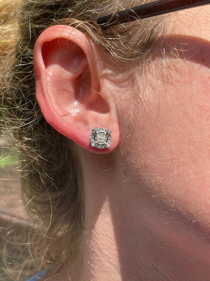 HarlemBling Real 925 Sterling Silver Iced CZ Out Hip Hop Earrings Studs Mens Ladies dollar99 MSRP