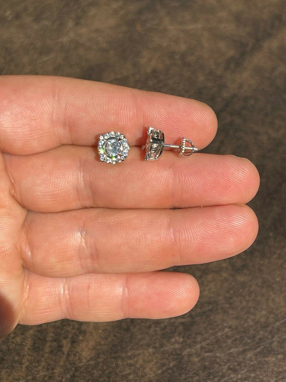 HarlemBling Real 925 Sterling Silver Iced CZ Out Hip Hop Earrings Studs Mens Ladies dollar99 MSRP