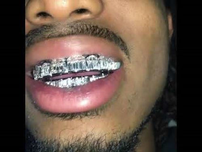 HarlemBling Real 925 Sterling Silver ICED Diamond Baguette GRILLZ Teeth Top and Bottom Set ICY