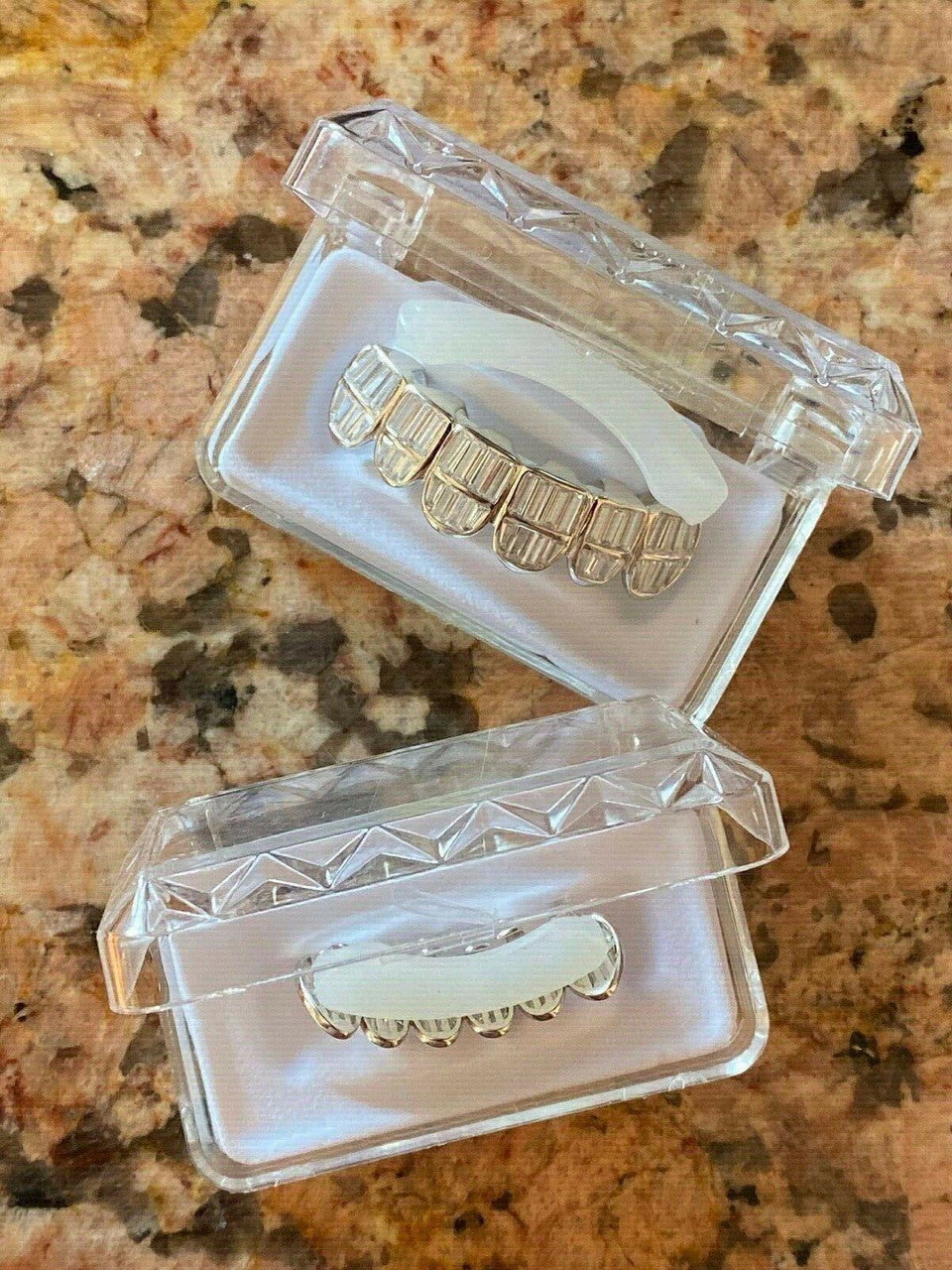 HarlemBling Real 925 Sterling Silver ICED Diamond Baguette GRILLZ Teeth Top and Bottom Set ICY
