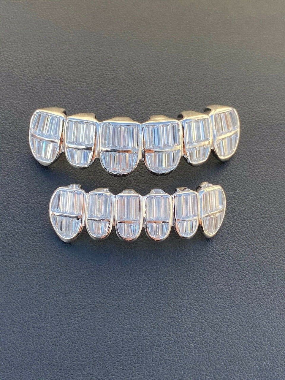 HarlemBling Real 925 Sterling Silver ICED Diamond Baguette GRILLZ Teeth Top and Bottom Set ICY