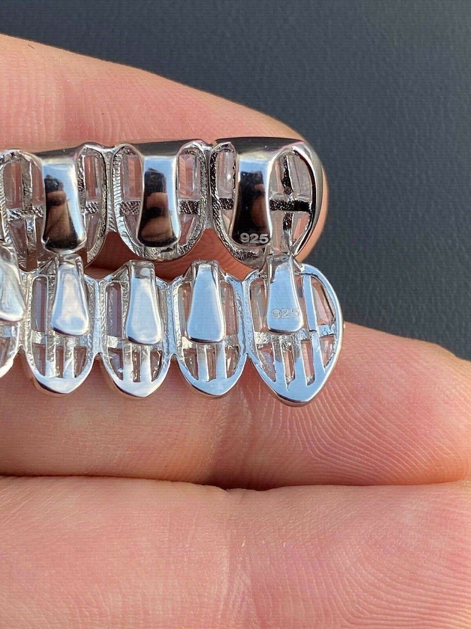 HarlemBling Real 925 Sterling Silver ICED Diamond Baguette GRILLZ Teeth Top and Bottom Set ICY