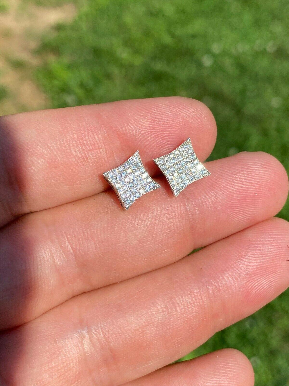 HarlemBling Real 925 Sterling Silver Iced Diamond Hip Hop Square Kite Earrings Bust Down Ice