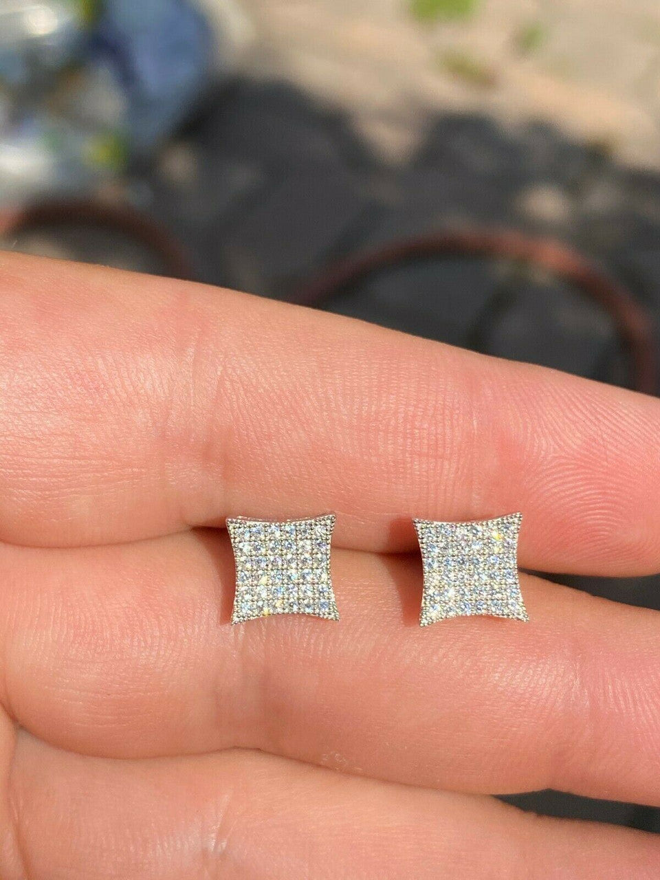 HarlemBling Real 925 Sterling Silver Iced Diamond Hip Hop Square Kite Earrings Bust Down Ice