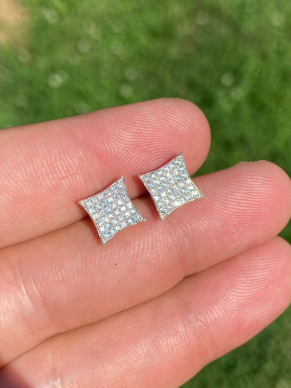 HarlemBling Real 925 Sterling Silver Iced Diamond Hip Hop Square Kite Earrings Bust Down Ice