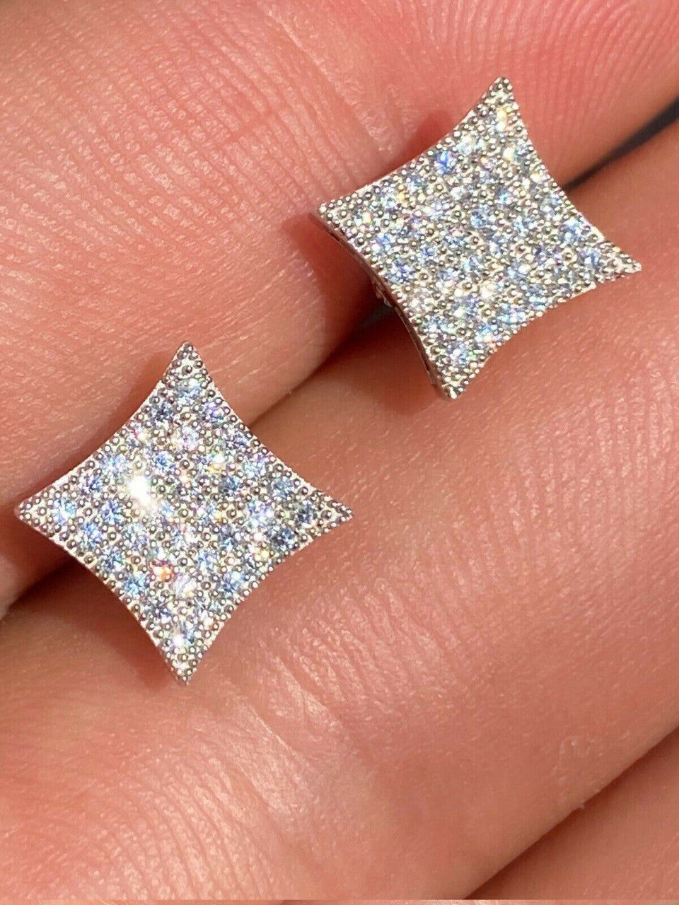 HarlemBling Real 925 Sterling Silver Iced Diamond Hip Hop Square Kite Earrings Bust Down Ice