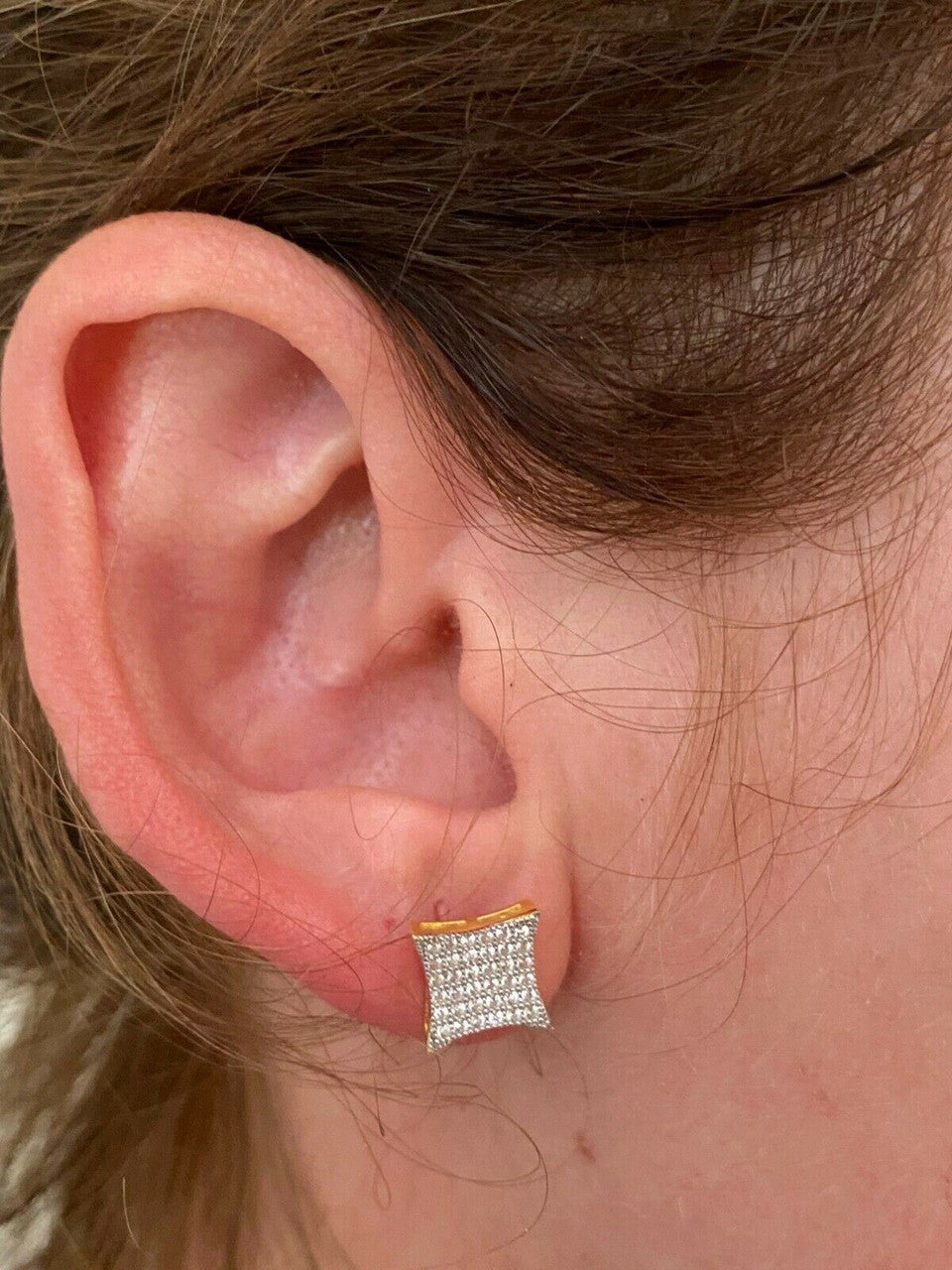 HarlemBling Real 925 Sterling Silver Iced Diamond Hip Hop Square Kite Earrings Bust Down Ice