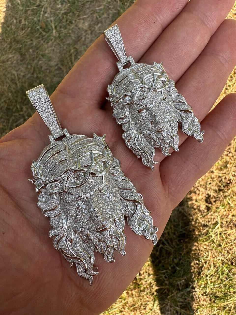 HarlemBling Real 925 Sterling Silver Iced Hip Hop Jesus Piece Pendant Necklace Solid Back