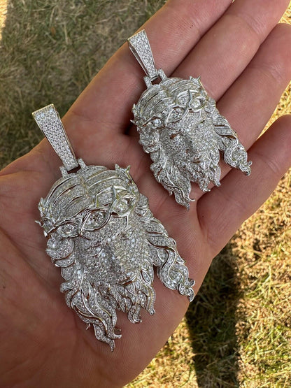 HarlemBling Real 925 Sterling Silver Iced Hip Hop Jesus Piece Pendant Necklace Solid Back