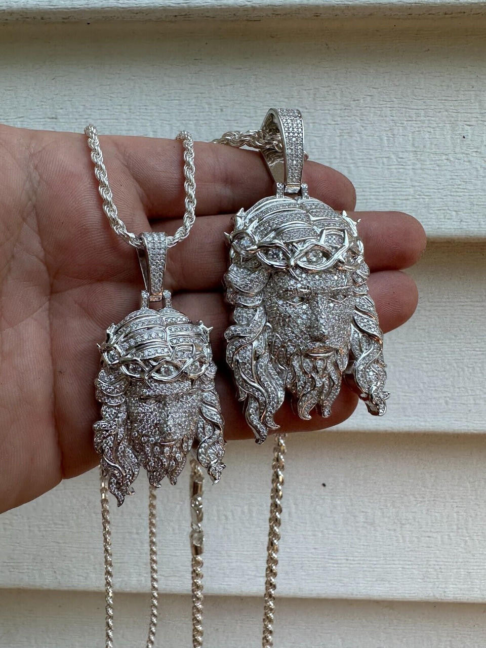 Real 925 Sterling Silver Iced Hip Hop Jesus Piece Pendant Necklace