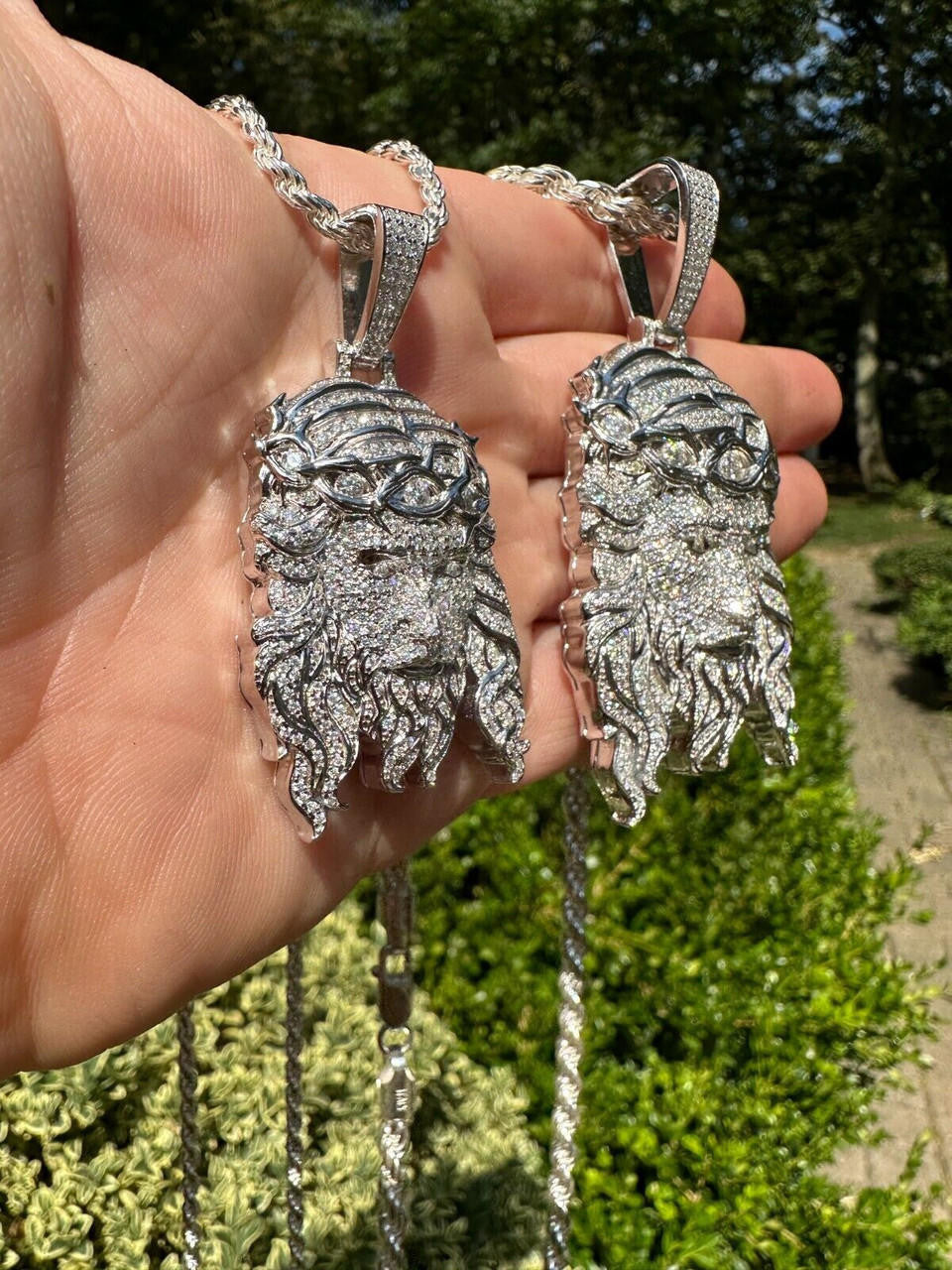 Real 925 Sterling Silver Iced Hip Hop Jesus Piece Pendant Necklace