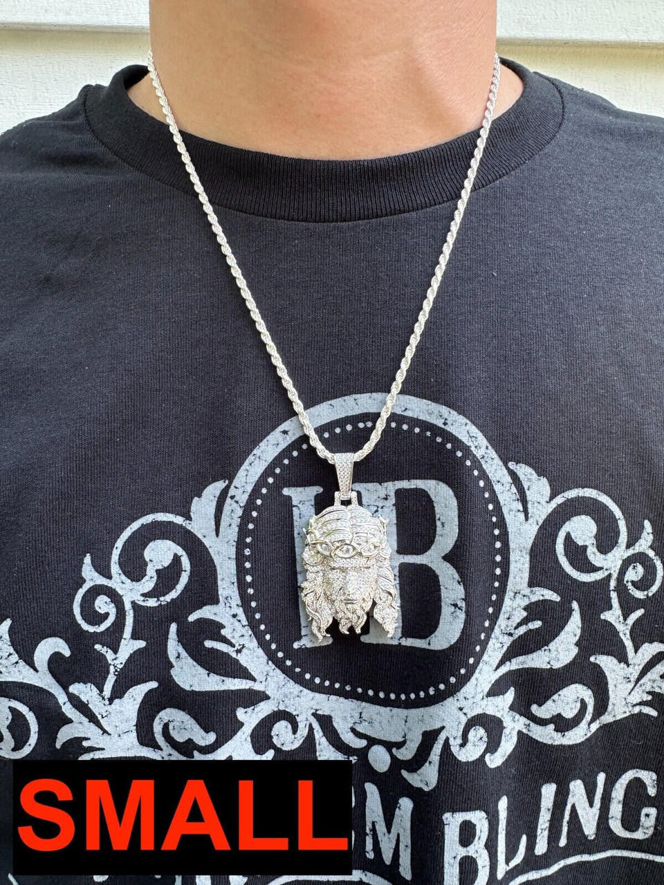 Real 925 Sterling Silver Iced Hip Hop Jesus Piece Pendant Necklace