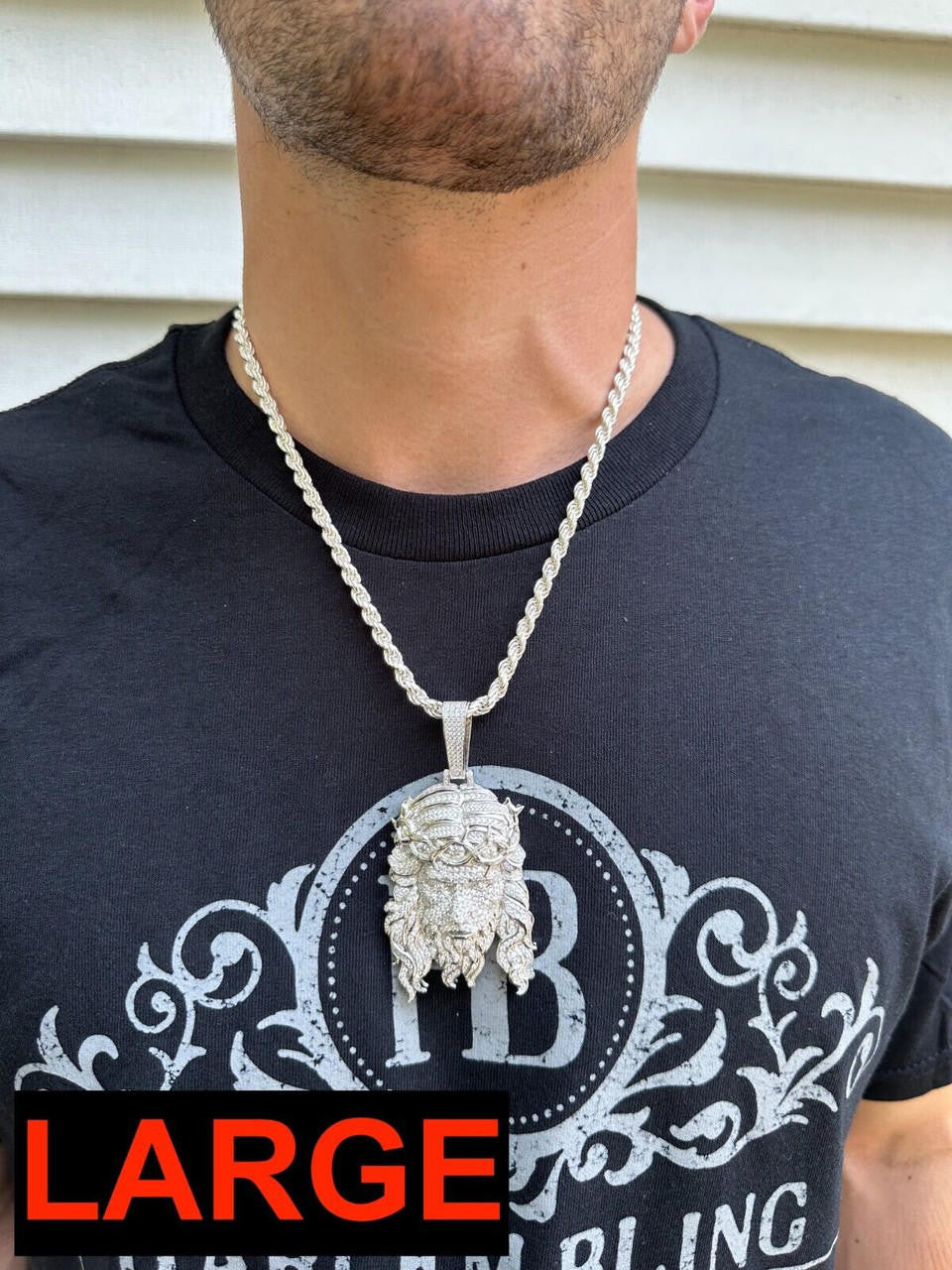 Real 925 Sterling Silver Iced Hip Hop Jesus Piece Pendant Necklace