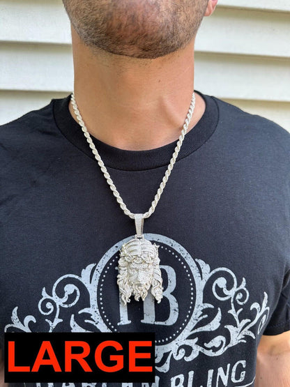 HarlemBling Real 925 Sterling Silver Iced Hip Hop Jesus Piece Pendant Necklace Solid Back