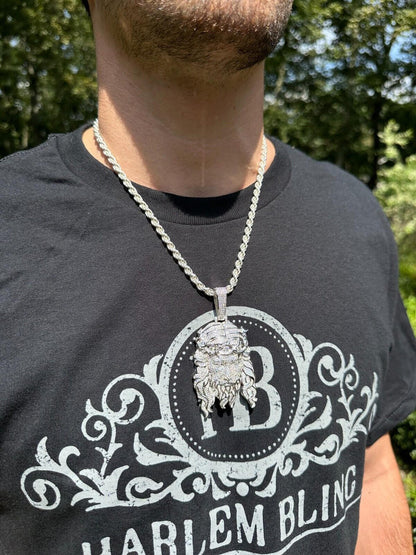 HarlemBling Real 925 Sterling Silver Iced Hip Hop Jesus Piece Pendant Necklace Solid Back