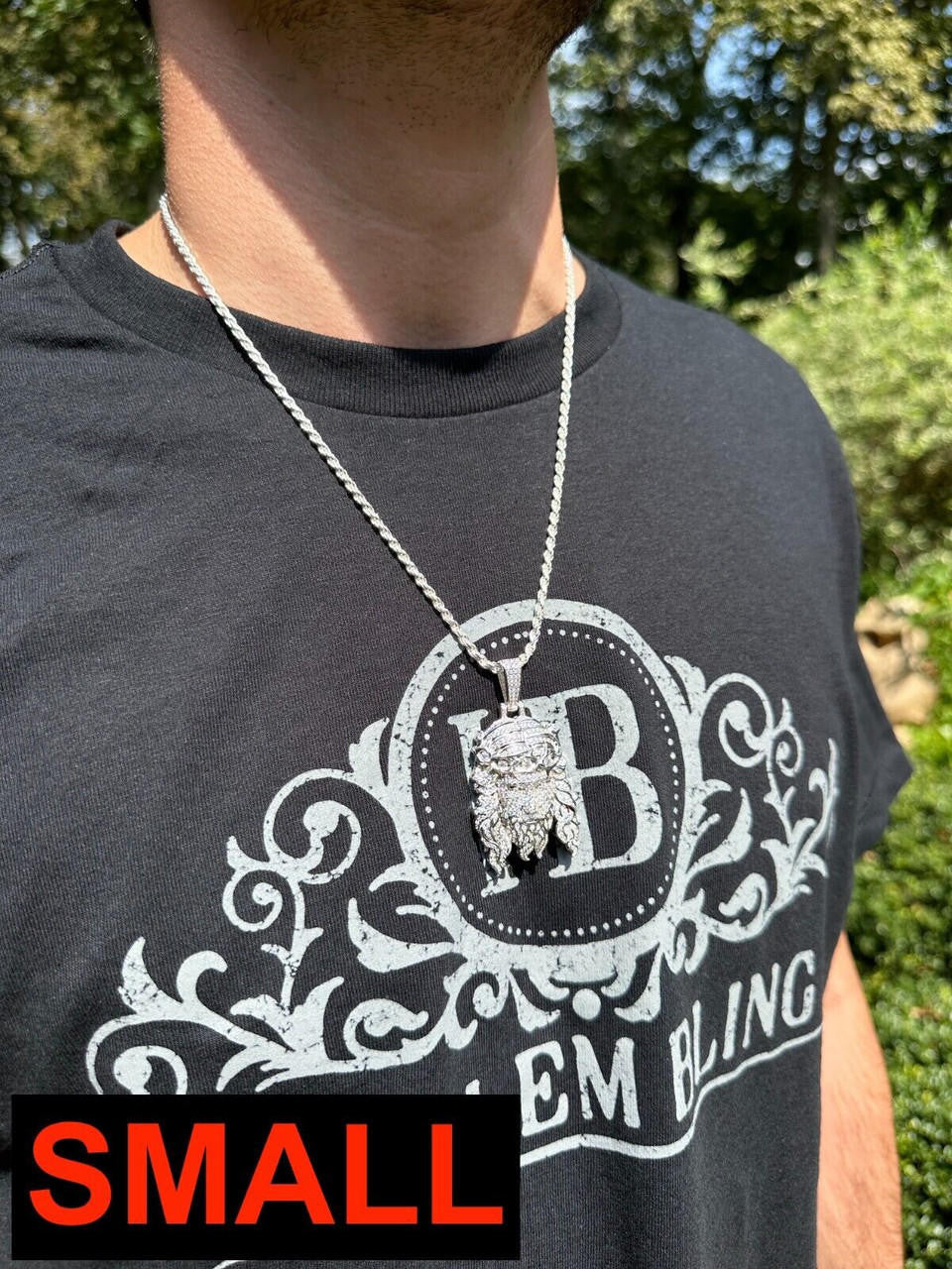 Real 925 Sterling Silver Iced Hip Hop Jesus Piece Pendant Necklace