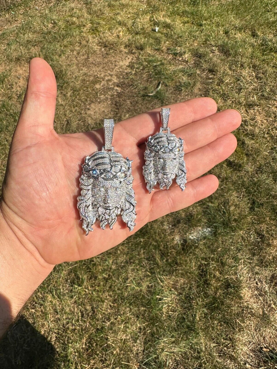 HarlemBling Real 925 Sterling Silver Iced Hip Hop Jesus Piece Pendant Necklace Solid Back