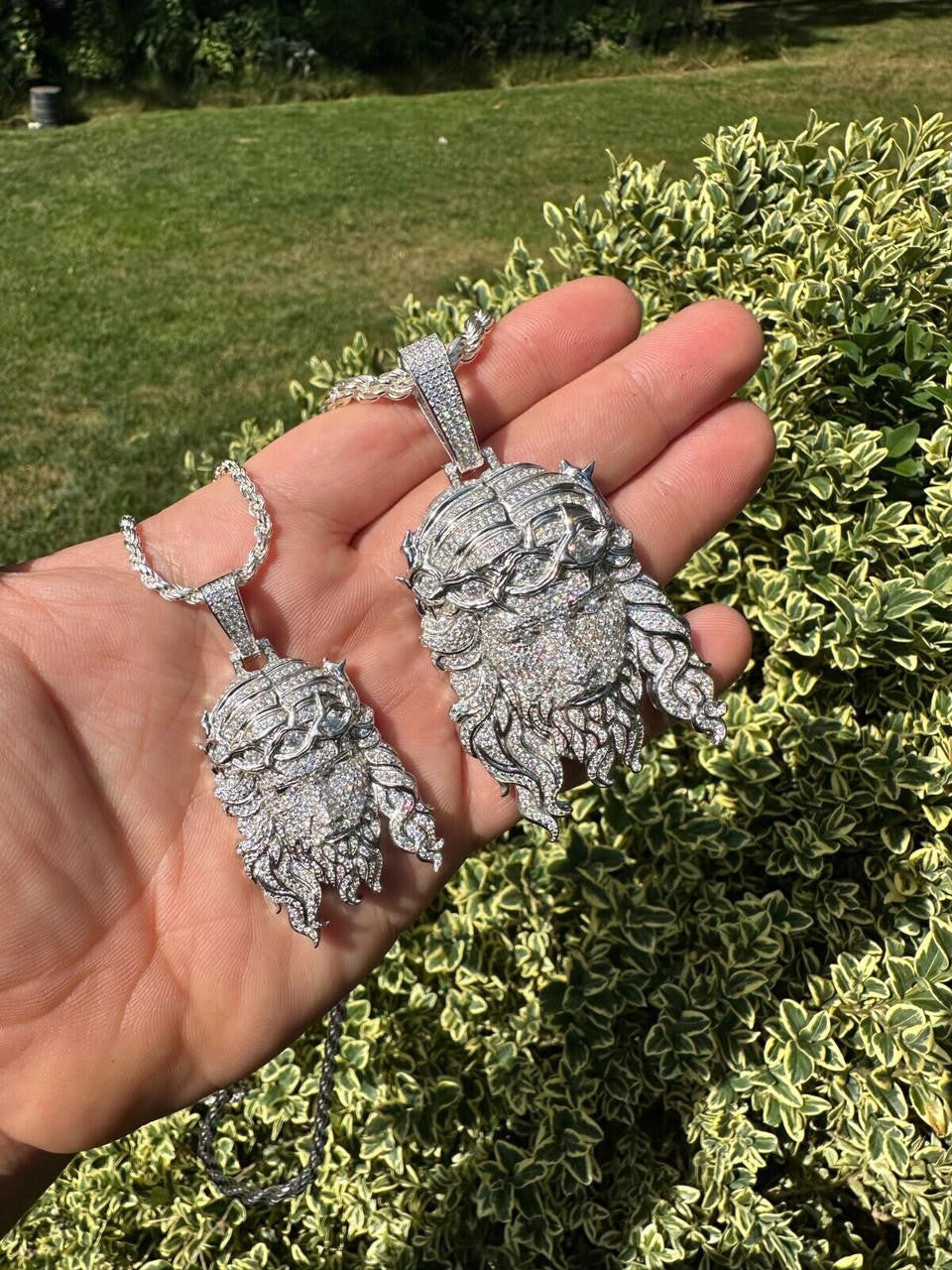 HarlemBling Real 925 Sterling Silver Iced Hip Hop Jesus Piece Pendant Necklace Solid Back