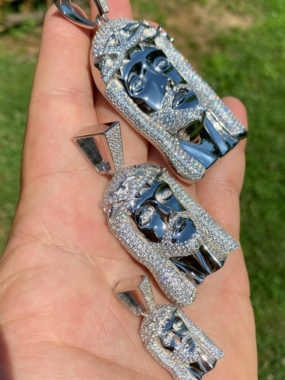 HarlemBling Real 925 Sterling Silver Icy Jesus Piece Flooded Out Pendant Iced Mens Necklace