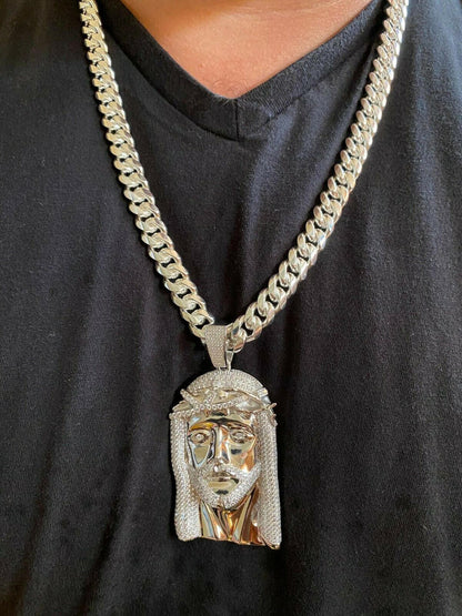 HarlemBling Real 925 Sterling Silver Icy Jesus Piece Flooded Out Pendant Iced Mens Necklace