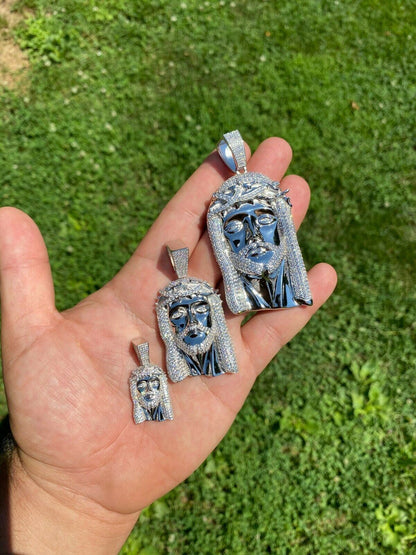 HarlemBling Real 925 Sterling Silver Icy Jesus Piece Flooded Out Pendant Iced Mens Necklace