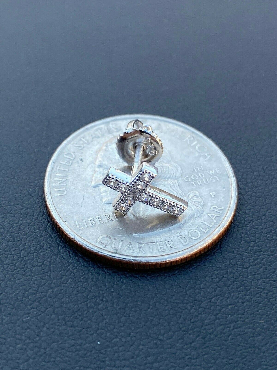 HarlemBling Real 925 Sterling Silver Men Ladies Cross Earrings Screw-back Studs Iced Diamond