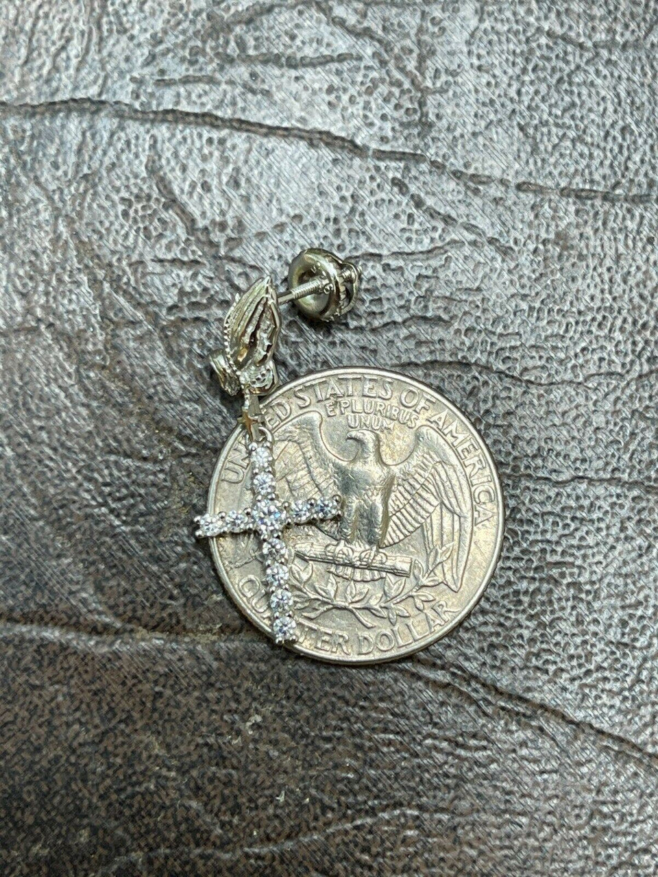 HarlemBling Real 925 Sterling Silver Men Ladies Praying Hands W Iced Cross Dangle Earrings