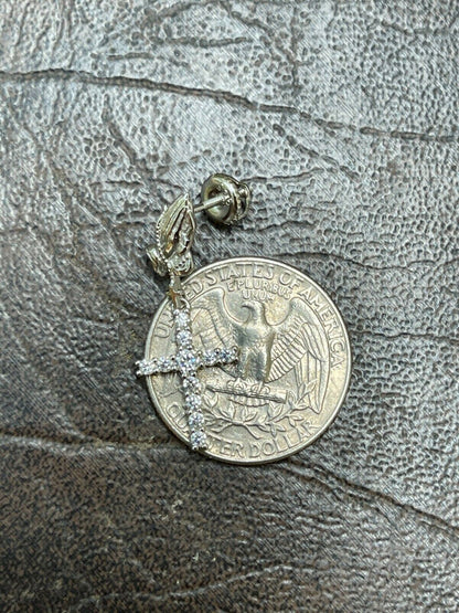 HarlemBling Real 925 Sterling Silver Men Ladies Praying Hands W Iced Cross Dangle Earrings