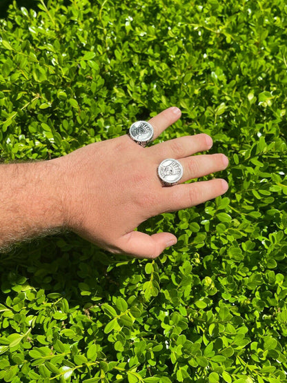 HarlemBling Real 925 Sterling Silver Mens Coin Ring Skull W Crown Death King Skeleton 7-13