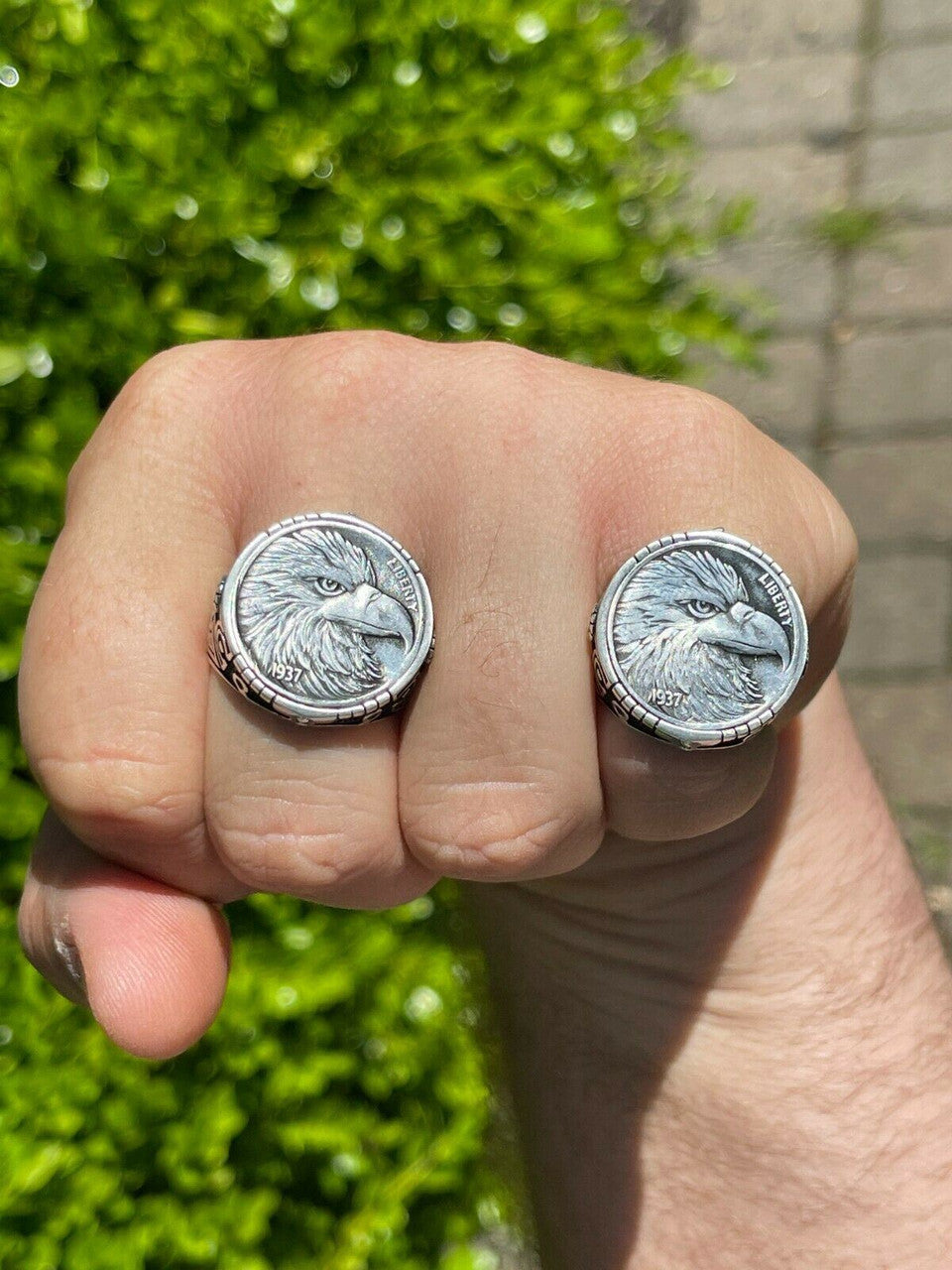 Real 925 Sterling Silver Mens Coin Ring USA Eagle American Liberty