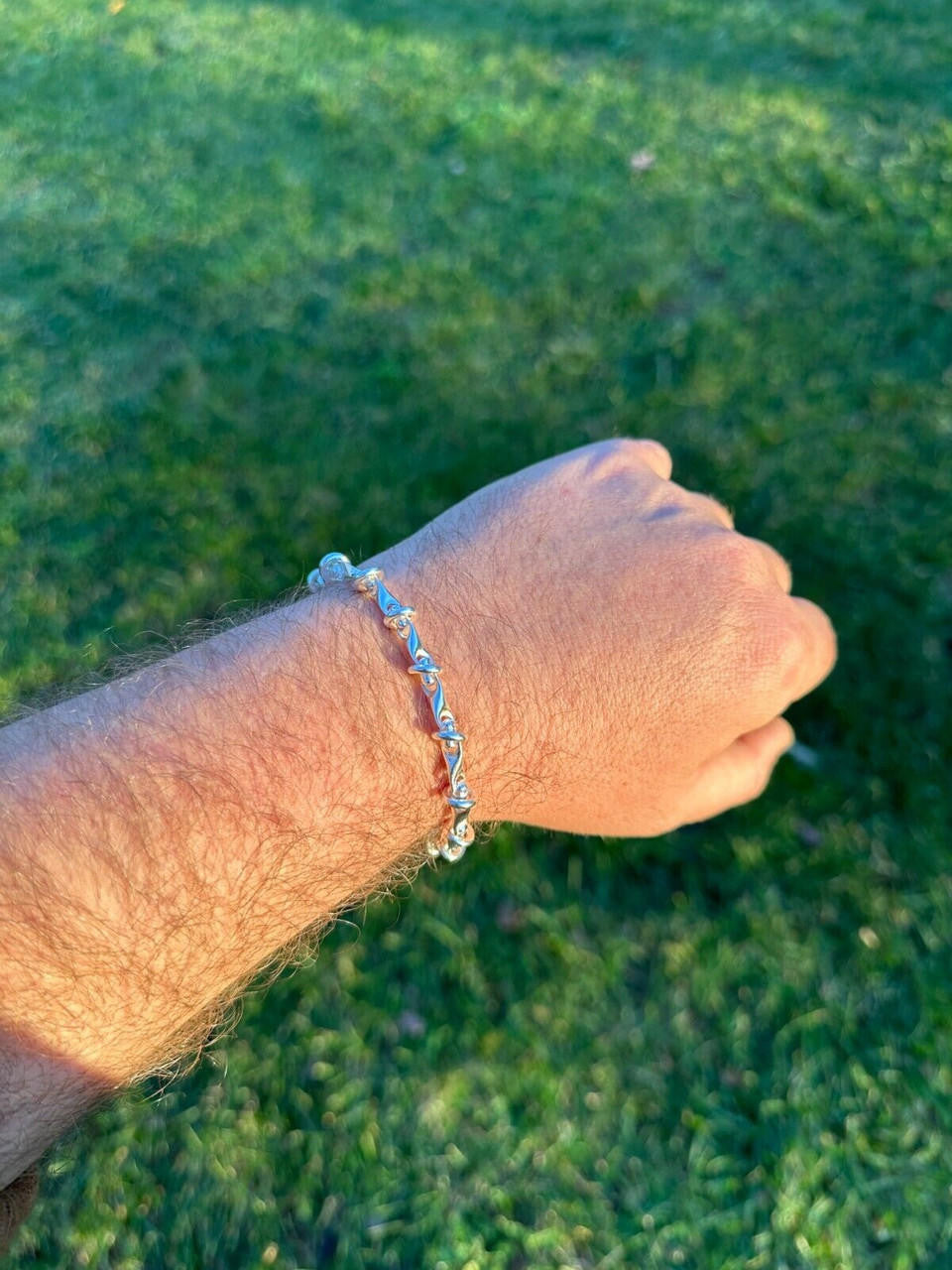 HarlemBling Real 925 Sterling Silver Mens Custom 8mm Barbed Wire Link Bracelet ITALY 7-9"