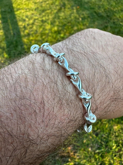 HarlemBling Real 925 Sterling Silver Mens Custom 8mm Barbed Wire Link Bracelet ITALY 7-9"