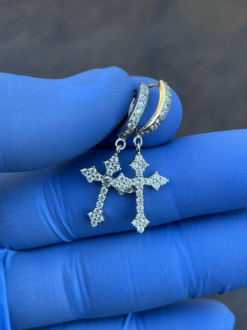 HarlemBling Real 925 Sterling Silver Mens Ladies Dangle Cross Studs Earrings Iced Hip Hop