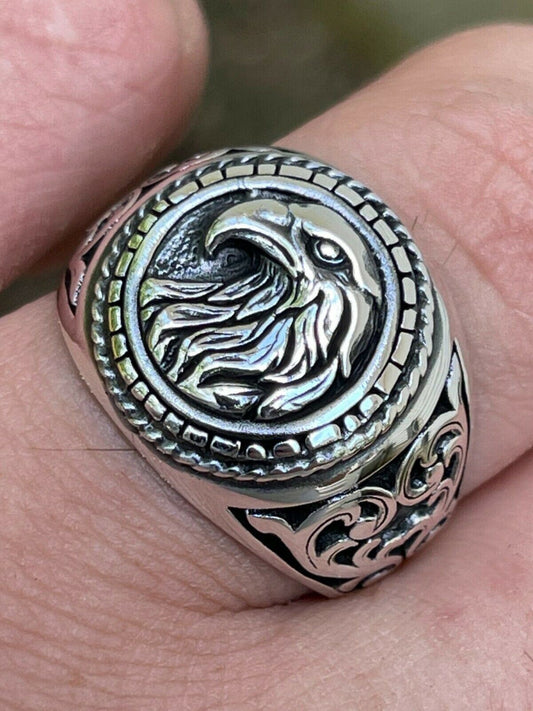 HarlemBling Real 925 Sterling Silver Mens Plain American Bald Eagle Ring Size 7 8 9 10 11 12