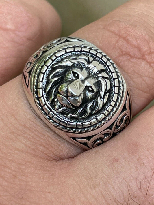 HarlemBling Real 925 Sterling Silver Mens Plain Lion Ring Leo Head Size 7 8 9 10 11 12 13