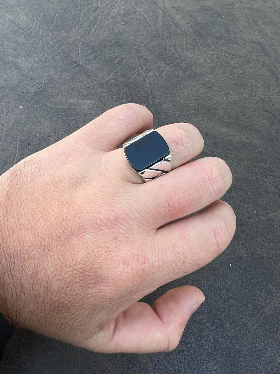 HarlemBling Real 925 Sterling Silver Natural Black Onyx Gemstone W. Miami Cuban Design Ring