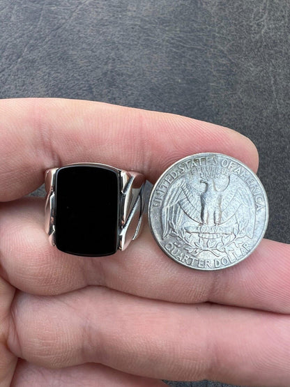 HarlemBling Real 925 Sterling Silver Natural Black Onyx Gemstone W. Miami Cuban Design Ring