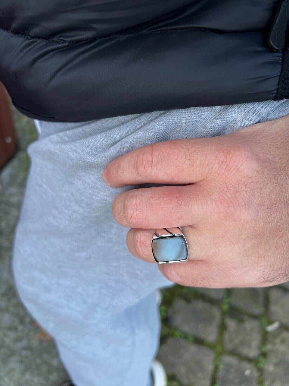 HarlemBling Real 925 Sterling Silver Natural Black Onyx Gemstone W. Miami Cuban Design Ring