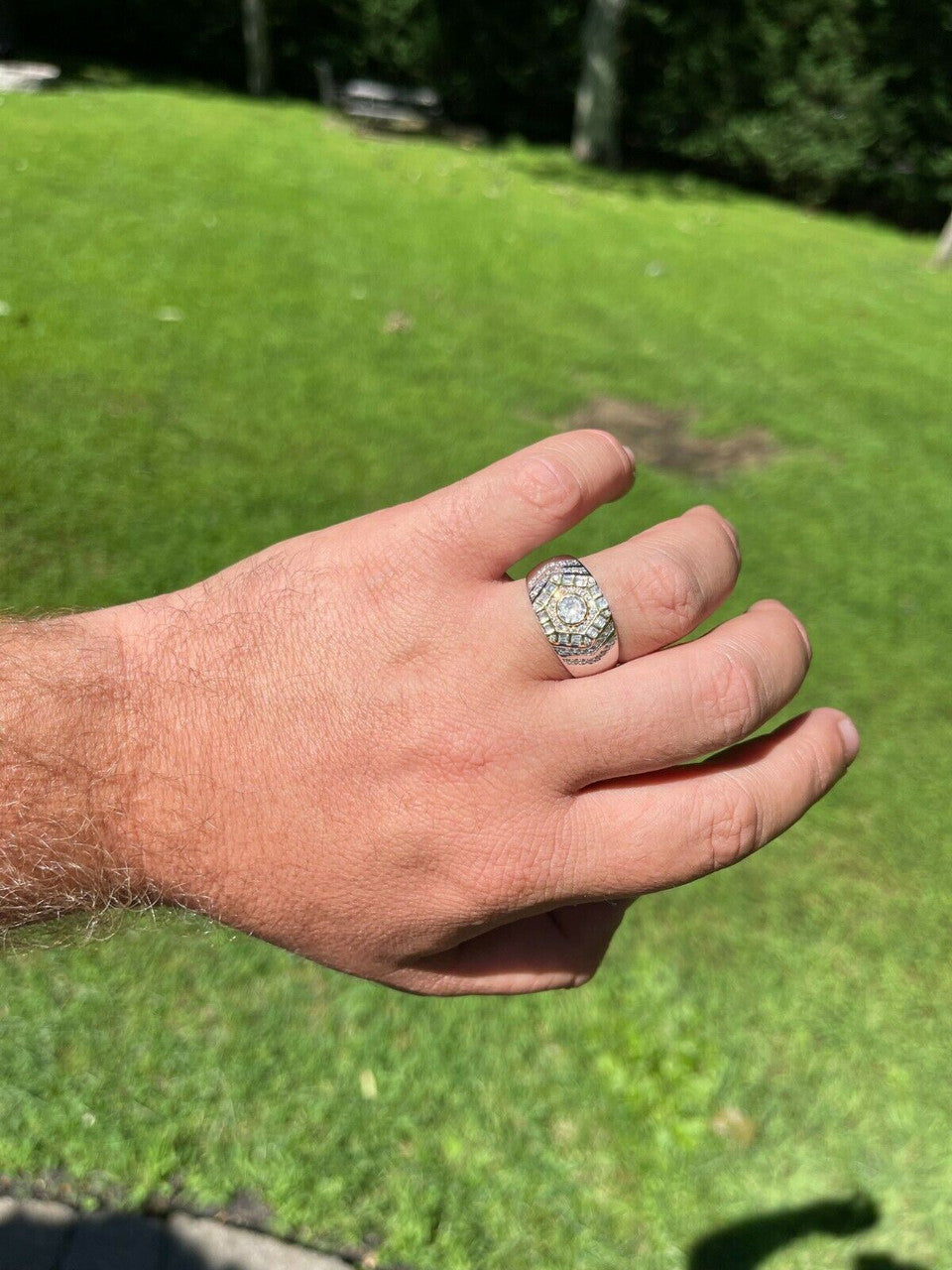 HarlemBling Real 925 Sterling Silver Out Iced Diamond Hip Hop Solitaire Ring Mens Size 6-13