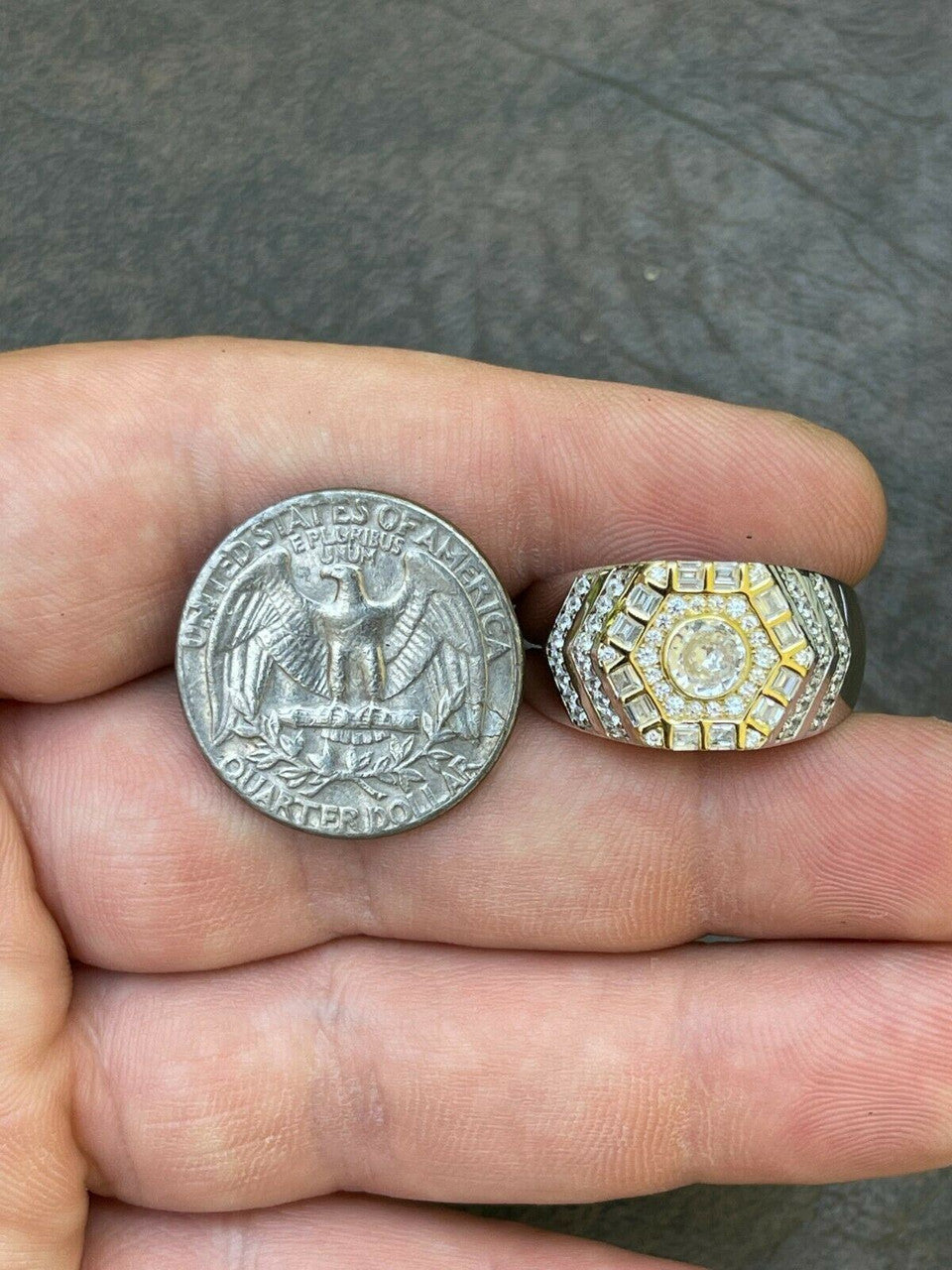 HarlemBling Real 925 Sterling Silver Out Iced Diamond Hip Hop Solitaire Ring Mens Size 6-13